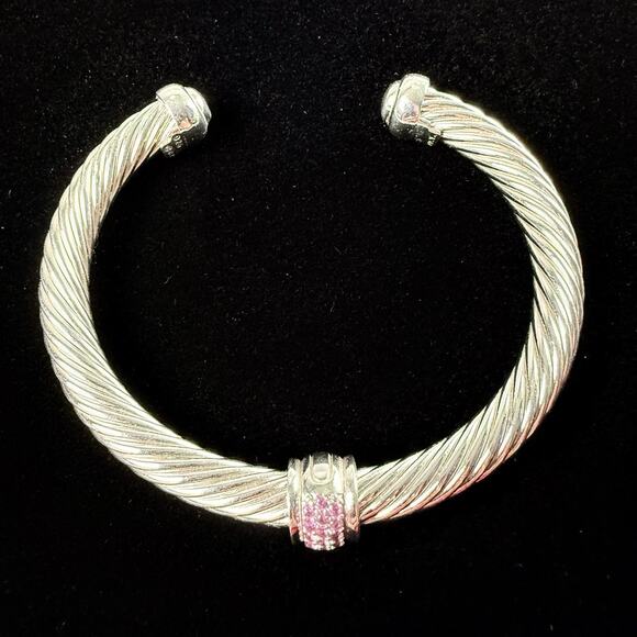 David Yurman Bracelet Cable Classics Sterling Silver Pink Sapphire 925 Box 7mm - Picture 8 of 9